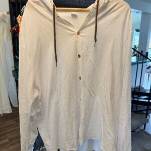 White Button-Up Shirt with Hood